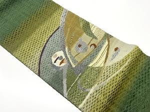 手織り紬抽象模様織出し袋帯